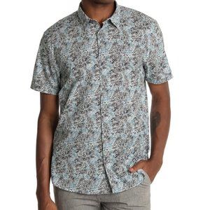 John Varvatos Final Sale NWT Men's Jasper Abstract Floral Leaf Print Shirt Blue